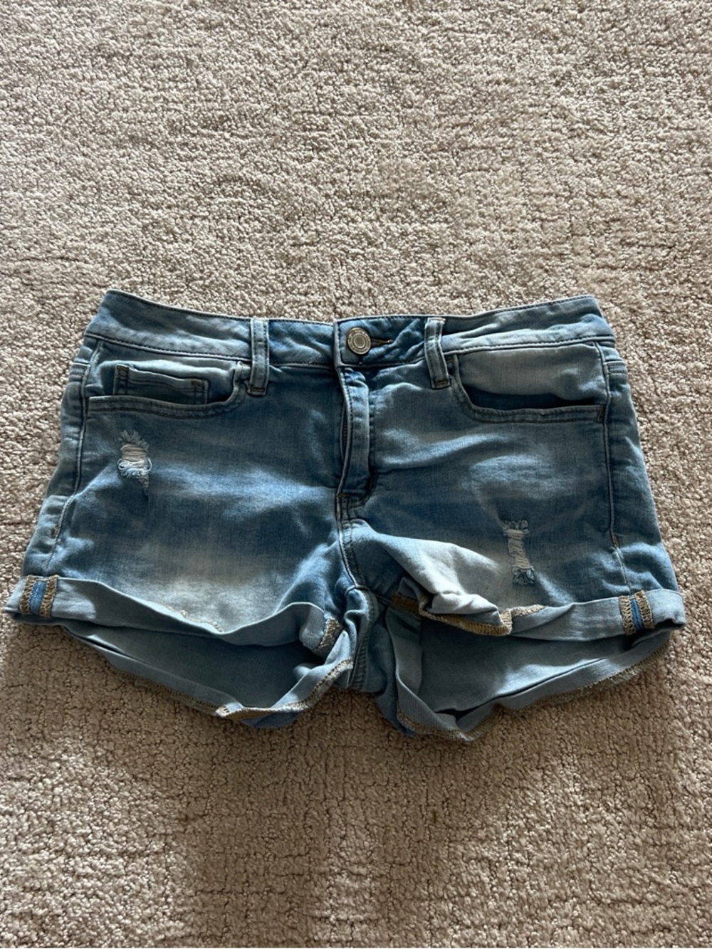 SO Light Blue Distressed Denim Rolled-Hem Shorts